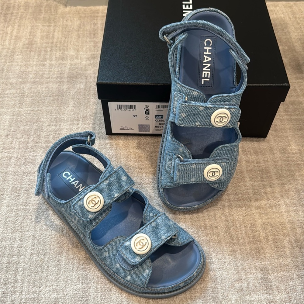 CHANEL Blue Denim Sandals